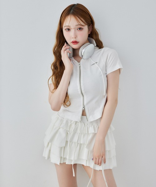 one after another NICE CLAUP（ワンアフターアナザーナイスクラップ）の「セットアップで着られる/プレート付きダブルジップパーカー（パーカー・レディース・杢グレー/チャコールグレー/オフホワイト/ピンク・FREE）」の2枚目の写真