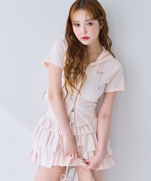 one after another NICE CLAUP（ワンアフターアナザーナイスクラップ）の「セットアップで着られる/プレート付きダブルジップパーカー（パーカー・レディース・杢グレー/チャコールグレー/オフホワイト/ピンク・FREE）」の4枚目の写真