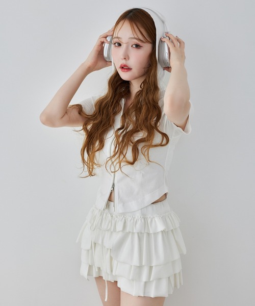 one after another NICE CLAUP（ワンアフターアナザーナイスクラップ）の「セットアップで着られる/プレート付きダブルジップパーカー（パーカー・レディース・杢グレー/チャコールグレー/オフホワイト/ピンク・FREE）」の8枚目の写真