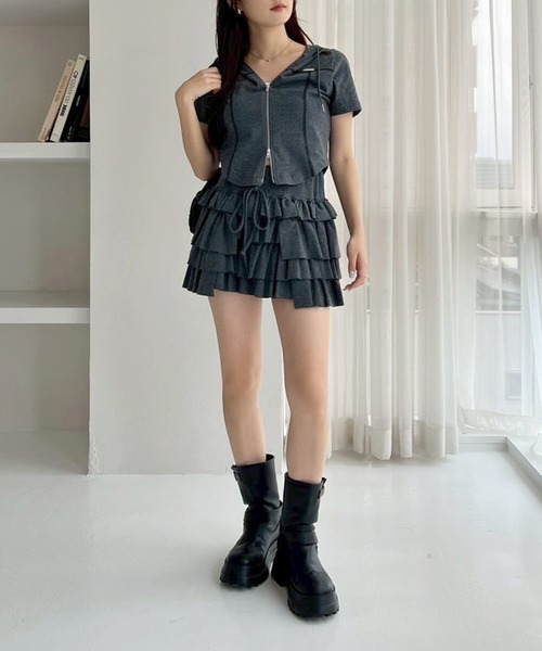 one after another NICE CLAUP（ワンアフターアナザーナイスクラップ）の「セットアップで着られる/プレート付きダブルジップパーカー（パーカー・レディース・杢グレー/チャコールグレー/オフホワイト/ピンク・FREE）」の12枚目の写真