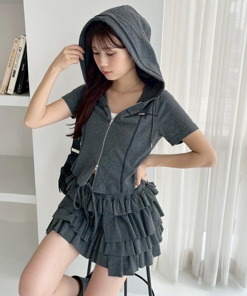 one after another NICE CLAUP（ワンアフターアナザーナイスクラップ）の「セットアップで着られる/プレート付きダブルジップパーカー（パーカー・レディース・杢グレー/チャコールグレー/オフホワイト/ピンク・FREE）」の18枚目の写真