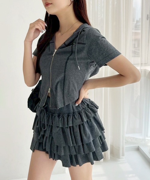 セットアップで着られる/プレート付きダブルジップパーカー（パーカー