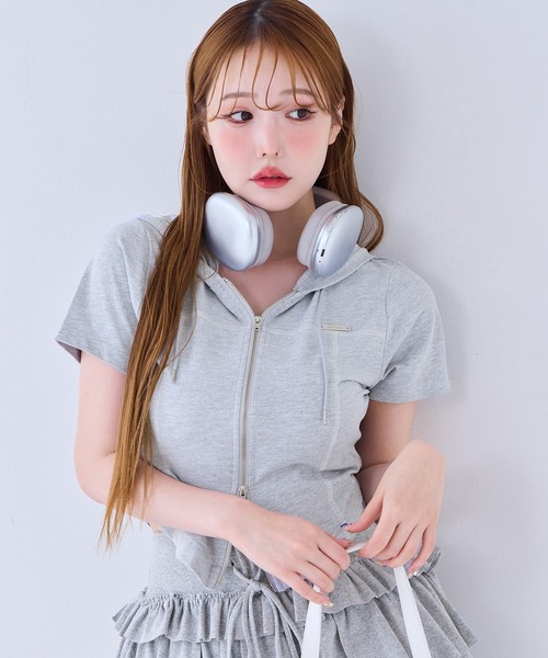 セットアップで着られる/プレート付きダブルジップパーカー（パーカー