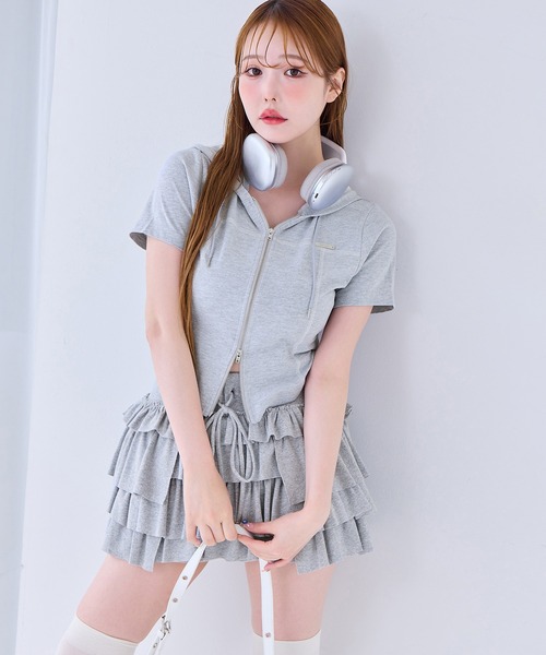 セットアップで着られる/プレート付きダブルジップパーカー（パーカー