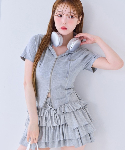 セットアップで着られる/プレート付きダブルジップパーカー（パーカー