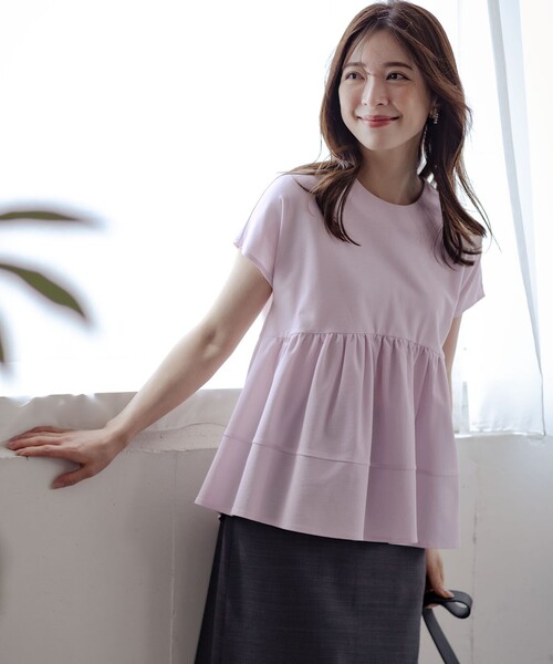 組曲（クミキョク）の「ツイルジャージーティアード カットソー（Tシャツ/カットソー・レディース・ブラック系/ホワイト系/ピンク系・5/6/7）」の3枚目の写真