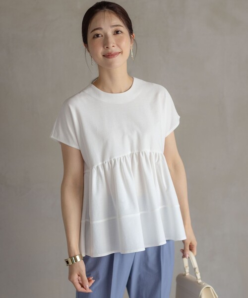 組曲（クミキョク）の「ツイルジャージーティアード カットソー（Tシャツ/カットソー・レディース・ブラック系/ホワイト系/ピンク系・5/6/7）」の4枚目の写真