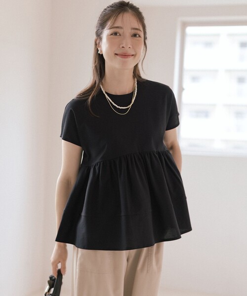 組曲（クミキョク）の「ツイルジャージーティアード カットソー（Tシャツ/カットソー・レディース・ブラック系/ホワイト系/ピンク系・5/6/7）」の9枚目の写真