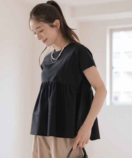 組曲（クミキョク）の「ツイルジャージーティアード カットソー（Tシャツ/カットソー・レディース・ブラック系/ホワイト系/ピンク系・5/6/7）」の10枚目の写真