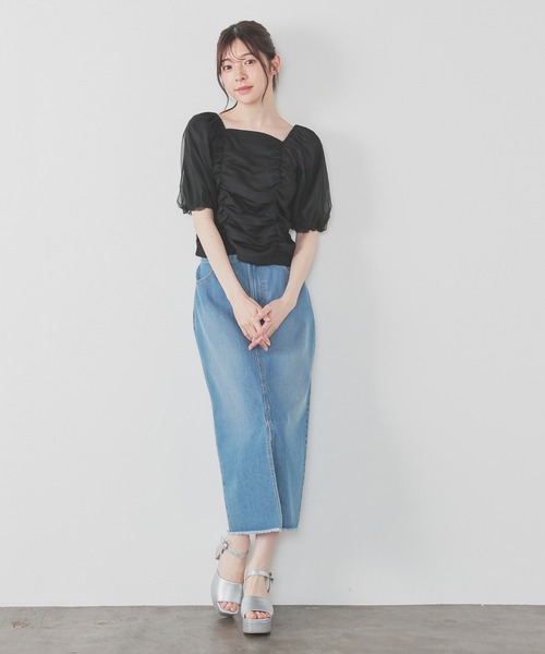 チュールかぶせトップス（Tシャツ/カットソー）｜Honeys