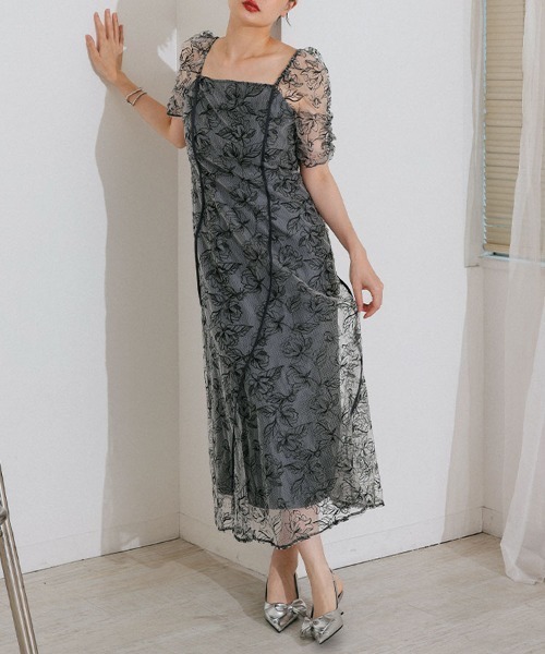 セール】【ANDRESD】wave piping frare dress[ウェーブパイピングフレ
