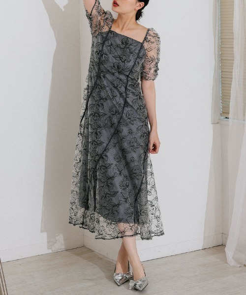 DONOBAN（ドノバン）の「【ANDRESD】wave piping frare dress[ウェーブパイピングフレアドレス]（ドレス・レディース・ブラック/イエロー/ミント・S/M/L）」の4枚目の写真