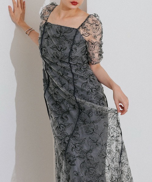 セール】【ANDRESD】wave piping frare dress[ウェーブパイピングフレ