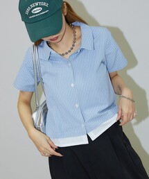 PUBLUX | PUBLUX/パブリュクス レイヤード風 裾切り替え クロップド デザインシャツ(シャツ/ブラウス)