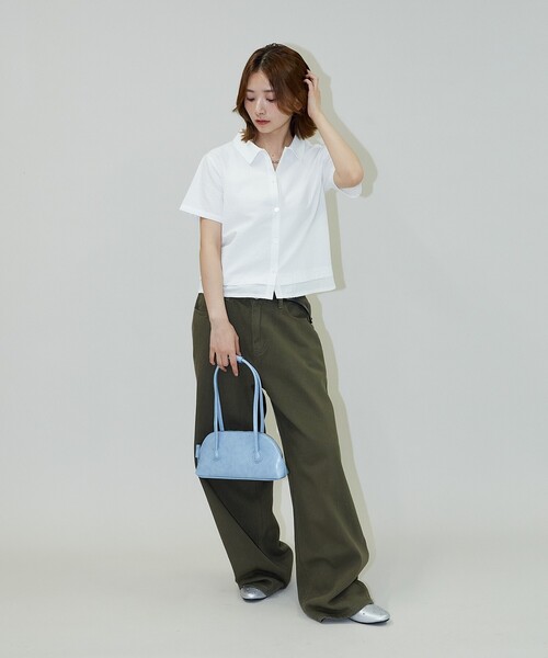 ブラウス シャツ PUBLUX/パブリュクス レイヤード風 裾切り替え クロップド デザインシャツ レディース PUBLUX ブラウス シャツ PUBLUX/パブリュクス レイヤード風 裾