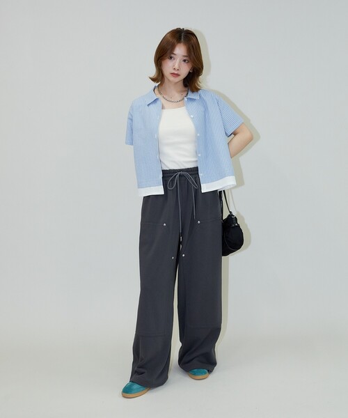 ブラウス シャツ PUBLUX/パブリュクス レイヤード風 裾切り替え クロップド デザインシャツ レディース PUBLUX ブラウス シャツ PUBLUX/パブリュクス レイヤード風 裾