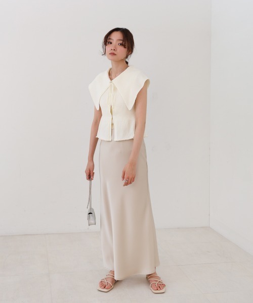Bab(バブ)の「ビッグカラーサマーニットトップス(Tシャツ/カットソー・レディース・ベージュ/ブラック/オフホワイト・FREE)」の6枚目の写真