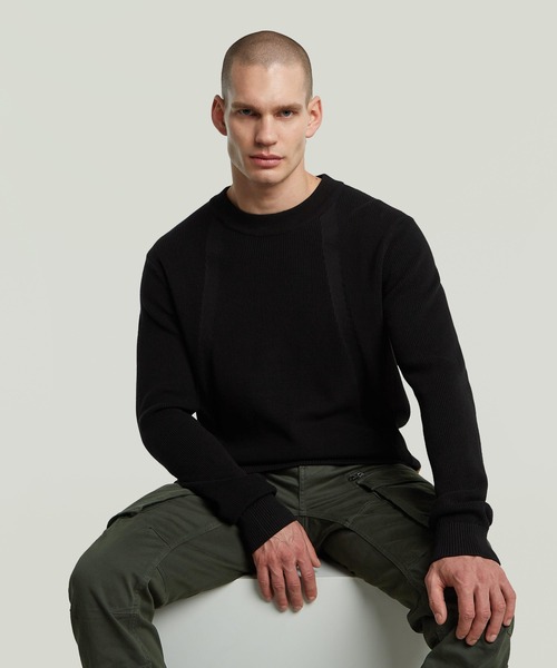 G-STAR（ジースター）の「STRUCTURE KNIT PULLOVER/デザイン編みニットセーター（ニット/セーター・メンズ・ホワイト系その他/ダークブラック・SMALL/MEDIUM/LARGE/X-LARGE/X-SMALL）」の6枚目の写真