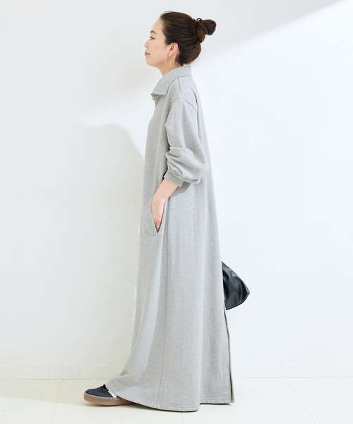 B.C STOCK（ベーセーストック）の「《追加》ウォッシャブル / テリー裏毛ハーフジップロングワンピース（ワンピース・レディース・グレー/ブラウン/ブラック・FREE）」の3枚目の写真