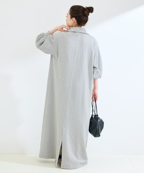 追加》ウォッシャブル / テリー裏毛ハーフジップロングワンピース