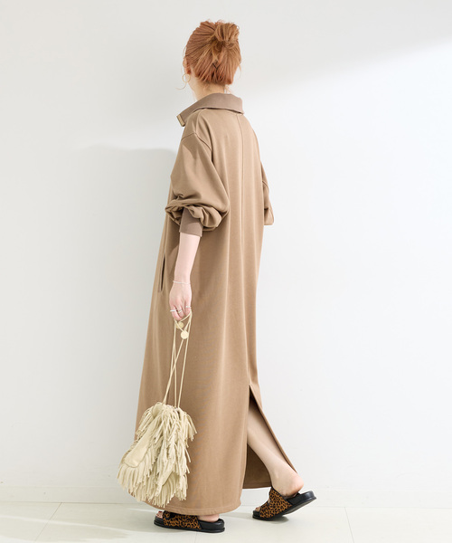 追加》ウォッシャブル / テリー裏毛ハーフジップロングワンピース