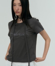 A'GEM/9 × .kom 『PLACE STUDIO/プレイススタジオ』 Place lettering logo muffler set cropped short-sleeved T-shirt/ストール付き クロップ半袖Tシャツ