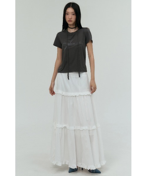 PLACE STUDIO(プレイススタジオ)の「A'GEM/9 × .kom 『PLACE STUDIO/プレイススタジオ』 Place lettering logo muffler set cropped short-sleeved T-shirt/ストール付き クロップ半袖Tシャツ(Tシャツ/カットソー・レディース・チャコールグレー/アイボリー/ブラック・FREE)」の18枚目の写真