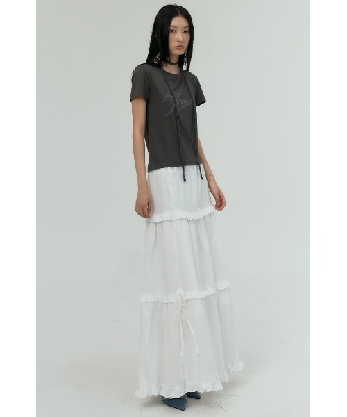 PLACE STUDIO(プレイススタジオ)の「A'GEM/9 × .kom 『PLACE STUDIO/プレイススタジオ』 Place lettering logo muffler set cropped short-sleeved T-shirt/ストール付き クロップ半袖Tシャツ(Tシャツ/カットソー・レディース・チャコールグレー/アイボリー/ブラック・FREE)」の19枚目の写真