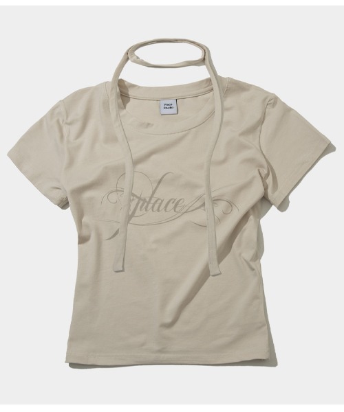 PLACE STUDIO(プレイススタジオ)の「A'GEM/9 × .kom 『PLACE STUDIO/プレイススタジオ』 Place lettering logo muffler set cropped short-sleeved T-shirt/ストール付き クロップ半袖Tシャツ(Tシャツ/カットソー・レディース・チャコールグレー/アイボリー/ブラック・FREE)」の20枚目の写真