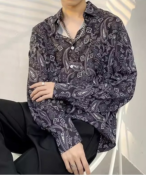 B.I.D.(ビーアイディー)の「《バンダナ柄長袖シャツ/ペイズリー柄(シャツ/ブラウス・レディース・ブラック/ホワイト・FREE)」の1枚目の写真