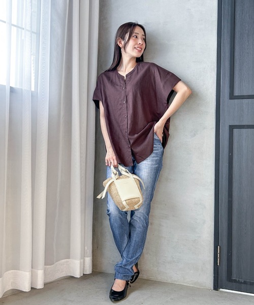 LAUTREAMONT(ロートレアモン)の「【WEB限定】レーヨンリネンポプリンVネックブラウス(シャツ/ブラウス・レディース・イエロー/ベージュ/ブラウン/ブラック・9号)」の18枚目の写真