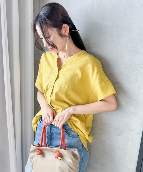 LAUTREAMONT(ロートレアモン)の「【WEB限定】レーヨンリネンポプリンVネックブラウス(シャツ/ブラウス・レディース・イエロー/ベージュ/ブラウン/ブラック・9号)」の12枚目の写真