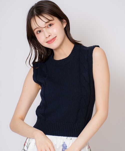 NOELA(ノエラ)の「ケーブルノースリニット(ニット/セーター・レディース・ネイビー/オフホワイト/グレー・フリー)」の3枚目の写真