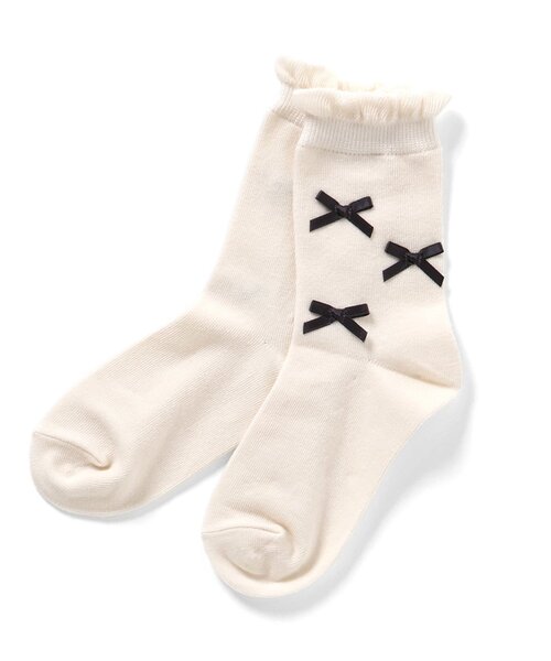 Ampersand（アンパサンド）の「リボンソックス（ソックス/靴下・キッズ・サックスブルー/ベージュ/アイボリー・12/15 /18/21）」の2枚目の写真