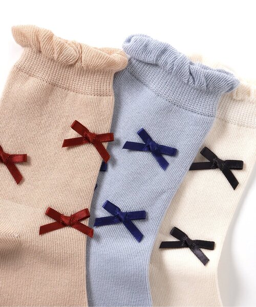 Ampersand（アンパサンド）の「リボンソックス（ソックス/靴下・キッズ・サックスブルー/ベージュ/アイボリー・12/15 /18/21）」の6枚目の写真