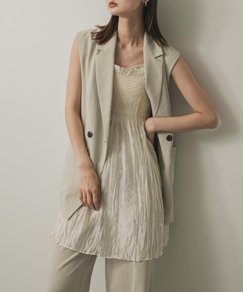 SENSE OF PLACE by URBAN RESEARCH（センスオブプレイスバイアーバンリサーチ）の「シャーリングプリーツミニワンピース（ワンピース・レディース・アイボリー/ブラック/ブラウン・ONE）」の2枚目の写真