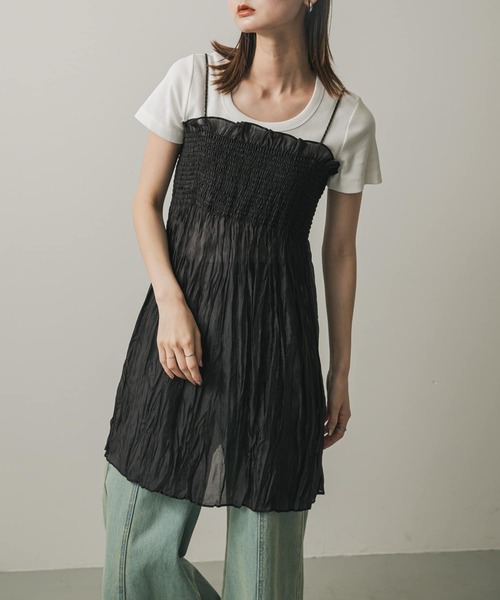 SENSE OF PLACE by URBAN RESEARCH（センスオブプレイスバイアーバンリサーチ）の「シャーリングプリーツミニワンピース（ワンピース・レディース・アイボリー/ブラック/ブラウン・ONE）」の3枚目の写真