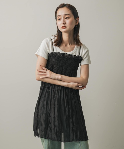 SENSE OF PLACE by URBAN RESEARCH（センスオブプレイスバイアーバンリサーチ）の「シャーリングプリーツミニワンピース（ワンピース・レディース・アイボリー/ブラック/ブラウン・ONE）」の8枚目の写真