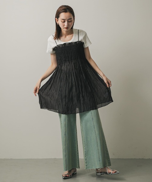 SENSE OF PLACE by URBAN RESEARCH（センスオブプレイスバイアーバンリサーチ）の「シャーリングプリーツミニワンピース（ワンピース・レディース・アイボリー/ブラック/ブラウン・ONE）」の10枚目の写真