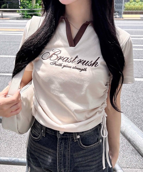 INGNI(イング)の「サイドドロストスキッパー襟配色トップス(Tシャツ/カットソー・レディース・ホワイト×ブラック/ブラック×ホワイト/ベージュ系6・M)」の3枚目の写真