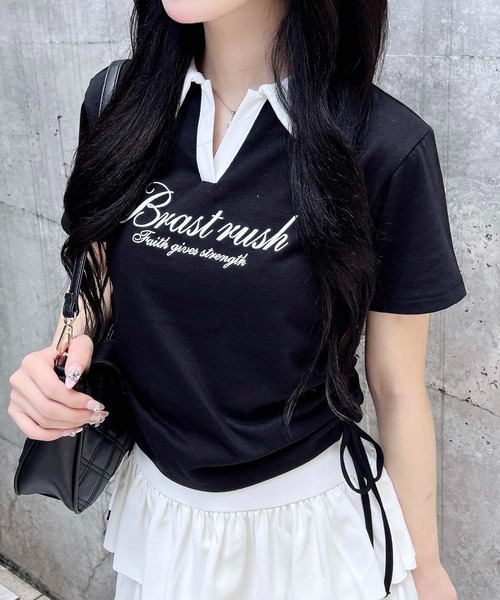 INGNI(イング)の「サイドドロストスキッパー襟配色トップス(Tシャツ/カットソー・レディース・ホワイト×ブラック/ブラック×ホワイト/ベージュ系6・M)」の2枚目の写真
