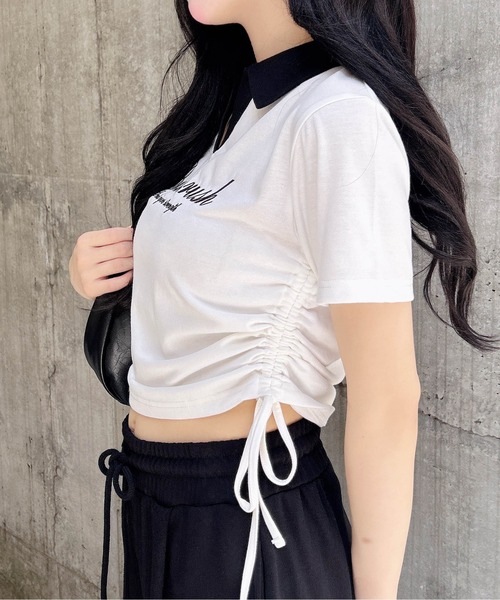 INGNI(イング)の「サイドドロストスキッパー襟配色トップス(Tシャツ/カットソー・レディース・ホワイト×ブラック/ブラック×ホワイト/ベージュ系6・M)」の6枚目の写真