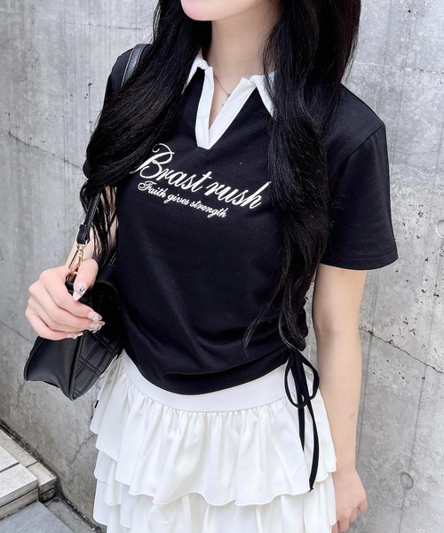 INGNI(イング)の「サイドドロストスキッパー襟配色トップス(Tシャツ/カットソー・レディース・ホワイト×ブラック/ブラック×ホワイト/ベージュ系6・M)」の10枚目の写真
