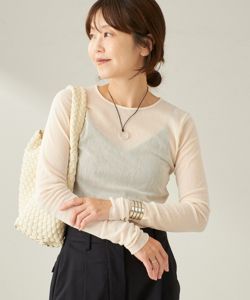 plage mesh sheer ロンＴ　新品未使用　　ベージュ plage（プラージュ）の「Mesh Sheer ロンT（Tシャツ/カットソー