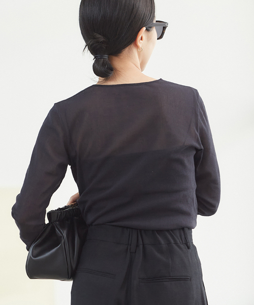 【新品】Plage Mesh Sheer ロンT ブラック plage（プラージュ）の「《追加》Mesh Sheer ロンT（Tシャツ