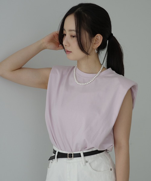 EIMY ISTOIRE(エイミーイストワール)の「ウエストタックノースリトップス(Tシャツ/カットソー・レディース・ブラック/ベージュ/ピンク/ホワイト・F)」の4枚目の写真