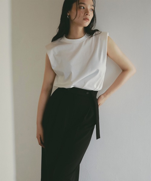 EIMY ISTOIRE(エイミーイストワール)の「ウエストタックノースリトップス(Tシャツ/カットソー・レディース・ブラック/ベージュ/ピンク/ホワイト・F)」の5枚目の写真