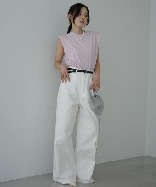 EIMY ISTOIRE(エイミーイストワール)の「ウエストタックノースリトップス(Tシャツ/カットソー・レディース・ブラック/ベージュ/ピンク/ホワイト・F)」の12枚目の写真