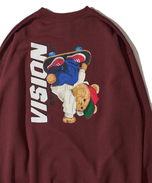 VISION STREET WEAR（ヴィジョンストリートウェア）の「【VISION STREET WEAR】オリジナルグラフィック スケーターベアー クルーネックスウェットプルオーバー（スウェット・レディース・チャコールグレー/ワインレッド/ライトグレー・LARGE/MEDIUM/X-LARGE）」の3枚目の写真