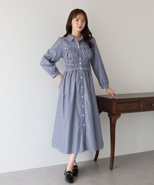 JUSGLITTY ジャスグリッティー シャーリングシャツワンピース　ネイビー JUSGLITTY ジャスグリッティー シャーリングシャツワンピース ネイビー